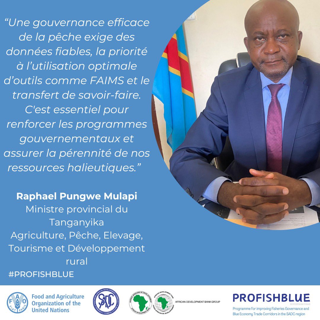 FAORDCongo's tweet photo. 🎣📊Lancement #AtelierFAIMS | #RDC #PROFISHBLUE #Kalemie #Tanganyika
Le Ministre Provincial du #Tanganyika s'engage:
📉 Statistiques fiables 👉 guider les politiques publiques
✅ FAIMS 👉gouvernance des pêches
👥 Profils qualifiés &amp; Transfert de compétences👉 impact durable
#SDGs https://t.co/Z0jmjHAMVo