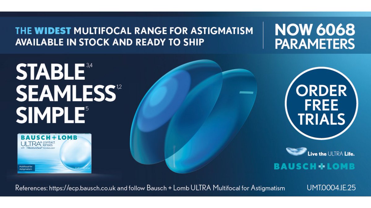 NEG preferred supplier B&amp;L has announced the expansion of the Ultra Multifocal for Astigmatism, which now offers the widest multifocal range for astigmatism in stock and ready to ship!

ecp.bausch.co.uk/products/conta…