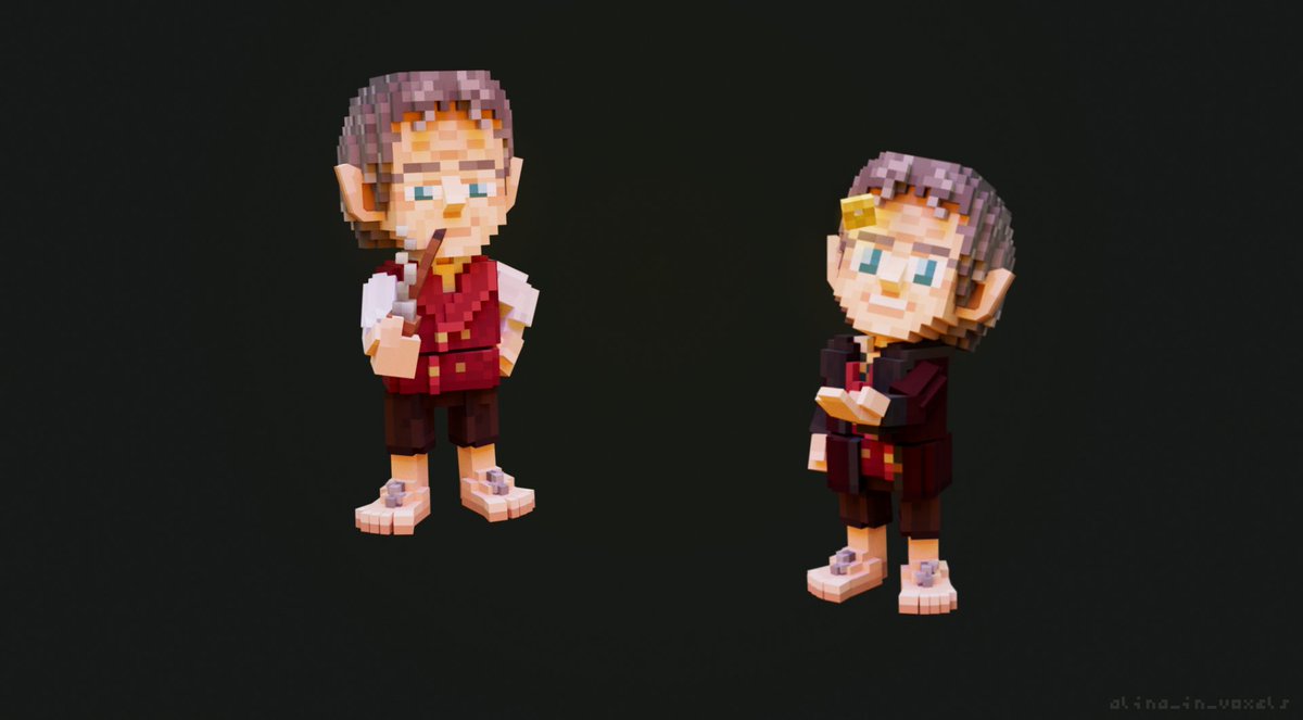 “I am old, Gandalf. I don't look it, but I am beginning to feel it in my heart of hearts. That can't be right. I need a change, or something.”

#digitalart #voxelart #voxels #lotr #thehobbit #bilbobaggins #fanart #character #fantasy #voxedit
