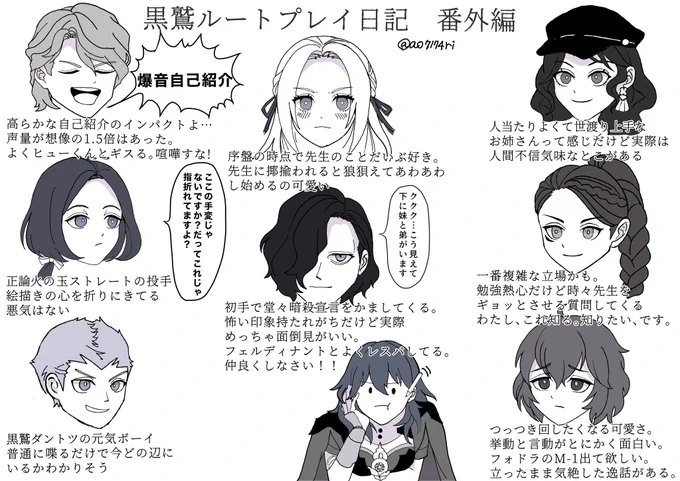 風花雪月黒鷲ルートプレイ日記 番外編
箸休め:生徒たちの印象の巻
Fire Emblem: Three Houses/play diary 