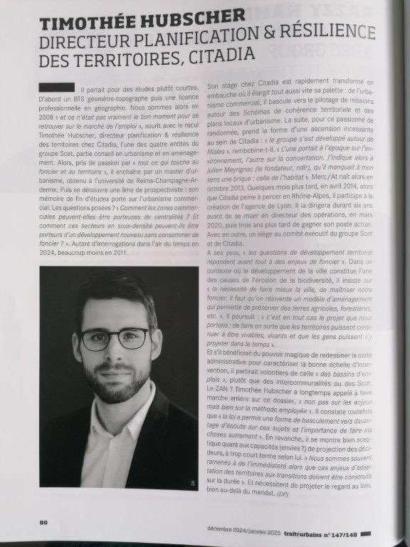 ESIReims's tweet image. Témoignage métier deTimothée Hubscher, diplômé duMaster UDA en Directeur des équipes Planification et Résilience des Territoires CITADIA Groupe SCET, nommé par la revue Traits Urbains parmi "Les 100 qui font la ville" (lnkd.in/ehyRqu45).@universitereims  @Clement_URCA