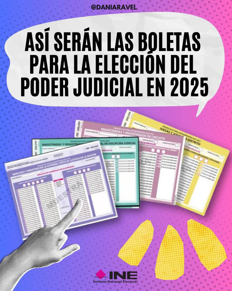 DaniaRavel's tweet photo. #InformaciónElectoral 🗳️

En la última Sesión Extraordinaria del Consejo General, celebrada el 30 de enero, concluimos la aprobación de todos los modelos de boletas que la ciudadanía usará el 1 de junio de 2025 para elegir 881 cargos del Poder Judicial.

✅ Las boletas tendrán medidas de seguridad para evitar falsificaciones.
✅ Habrá folios en los talones y un color diferente para cada tipo de cargo.
✅ El tamaño variará entre media carta y carta, dependiendo del número de candidaturas que tenga cada distrito judicial.
✅ Se busca claridad en los cargos y las instrucciones para evitar votos nulos.

@INEMexico

#Elecciones2025 #PoderJudicial #BoletasElectorales  #INE