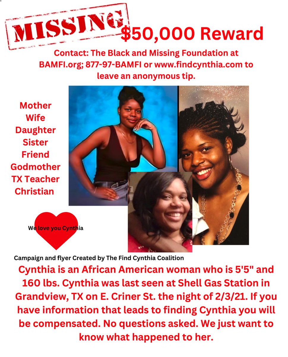 Mother, Daughter, Christian Cynthia Bah-Traore disappeared on 2/3/21. Law enforcement won't prioritize her disappearance. But we believe that vulnerable people matter and we will never stop looking for Cindy #BlackHistory #BlackTwitter #GRAMMYs