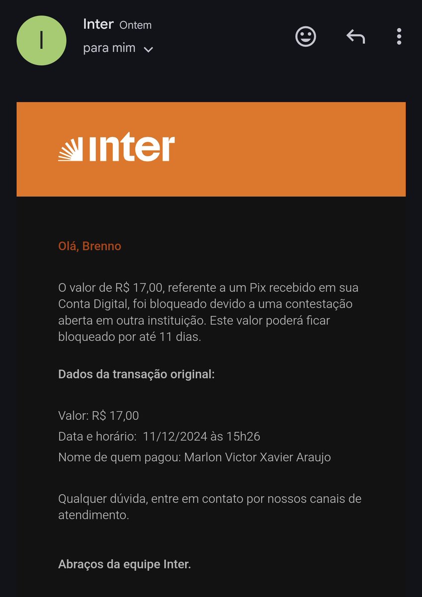 Kobernn's tweet photo. > receba pix
> cliente (ladrão) estorna todos pix
> banco aceita contestações de meses atrás 
> banco bloqueia e encerra a conta da vítima 

Parabéns, @interbr que jogada genial!!! https://t.co/wRGncWiJf1