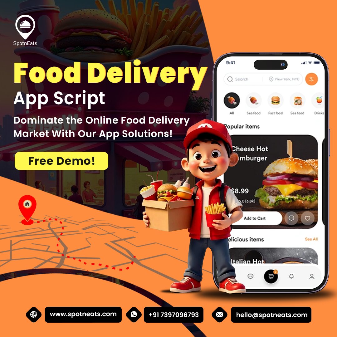 SpotnEatsoff's tweet image. Why spend months developing an app from scratch? Our ready-made Food Delivery App Script saves time & money while offering top-tier features like AI-based dispatching and an easy-to-use UI. 
Demo: spotneats.com/food-delivery-…
#fooddeliveryclone #fooddeliveryapp #fooddeliveryscript