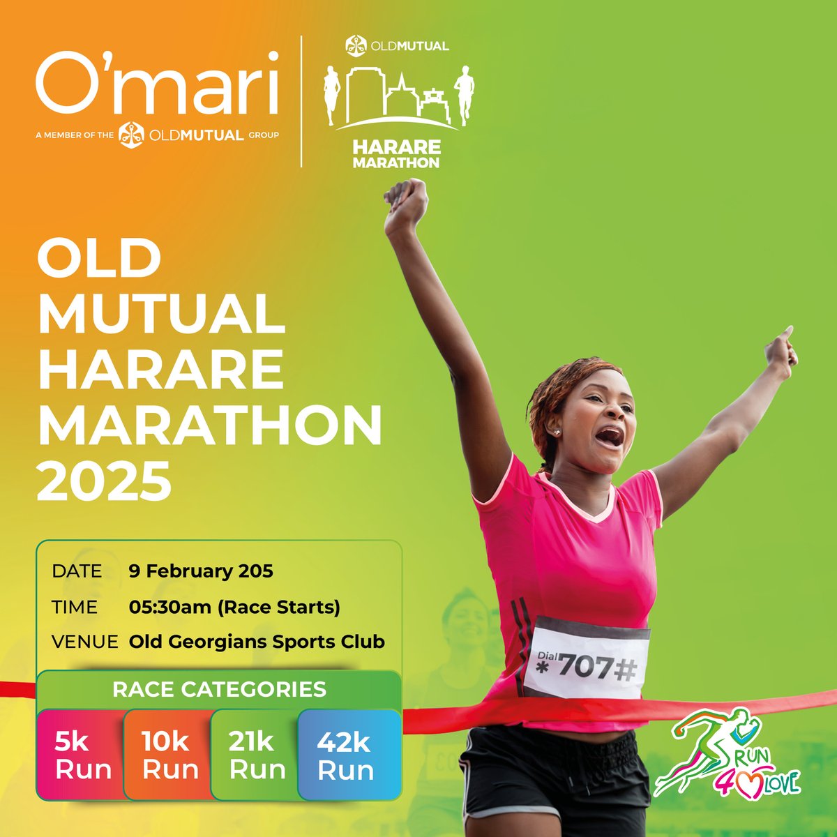 OmariZimbabwe's tweet photo. Get Ready!

The 2025 Old Mutual Harare Marathon is around the corner! Lace up your running shoes and join us for the most anticipated run of the year!
#Omari #Run4love #HarareMarathon #FitnessGoals https://t.co/6HJFw8QqOE