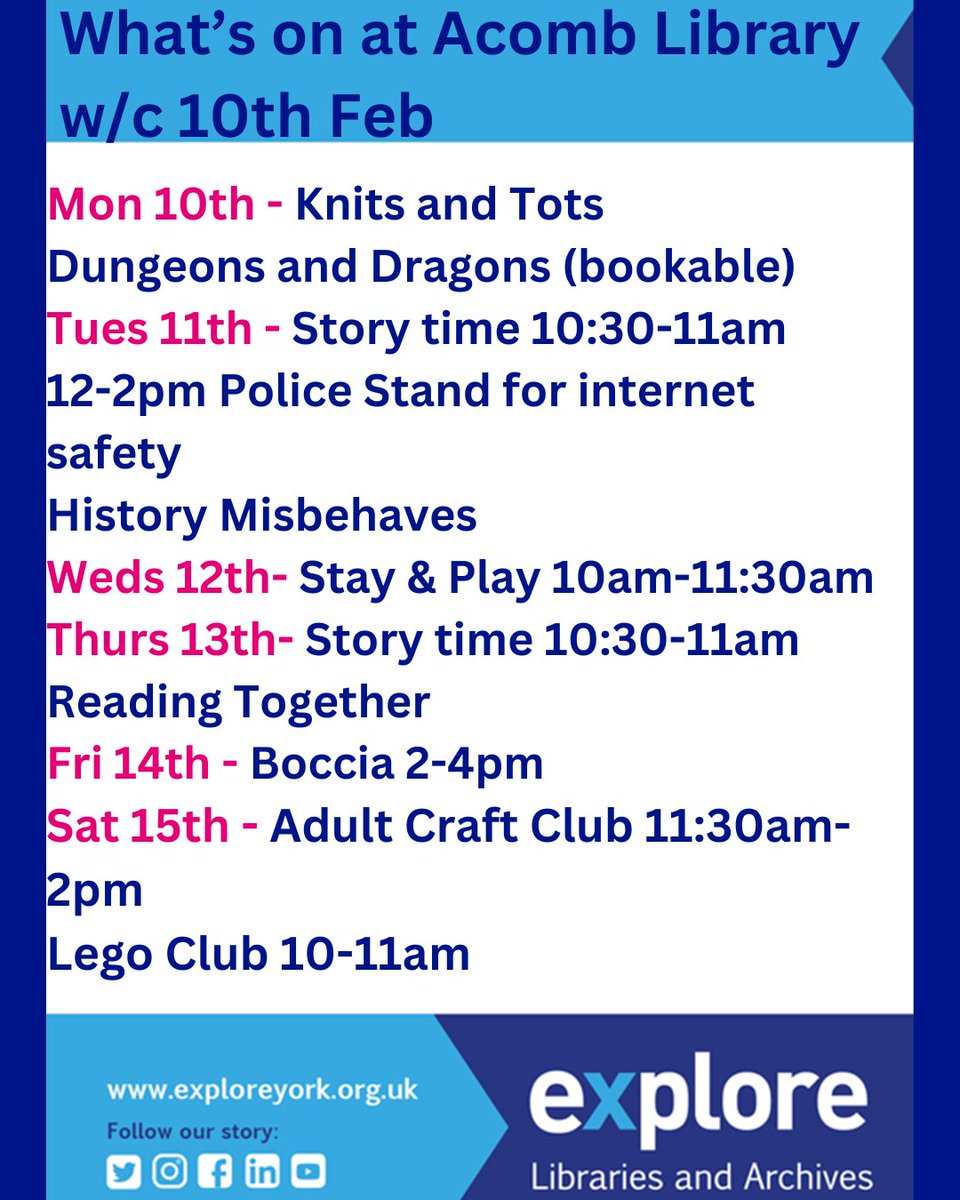 What's on at Acomb Library this week...