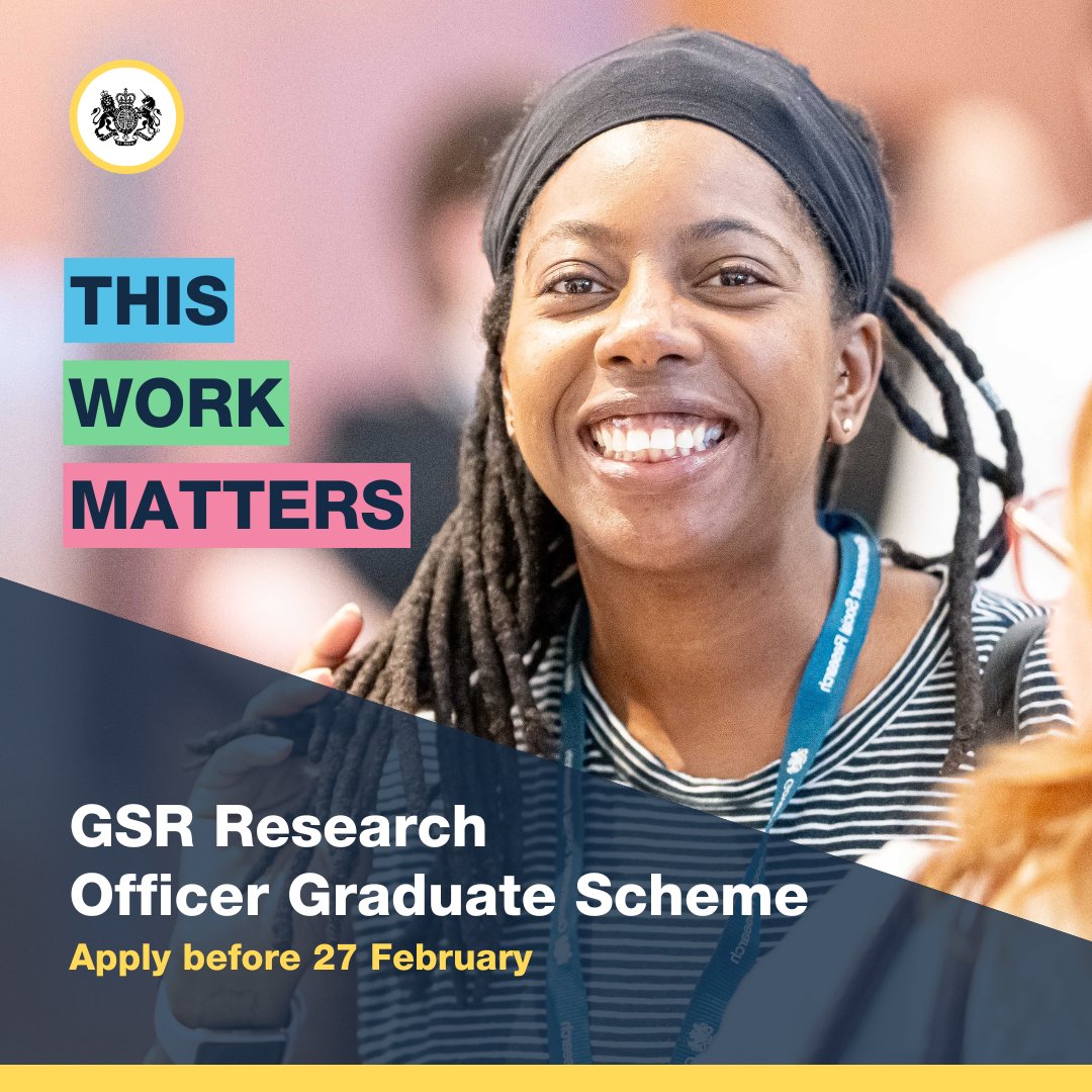 The Government Social Research (GSR) Research Officer Graduate Scheme is now open for applications! 🚀 

✅ Make a difference to society 
✅ Wide range of government departments across UK 
✅ Flexible working   
✅ Ongoing learning opportunities   

bit.ly/gsr-scheme