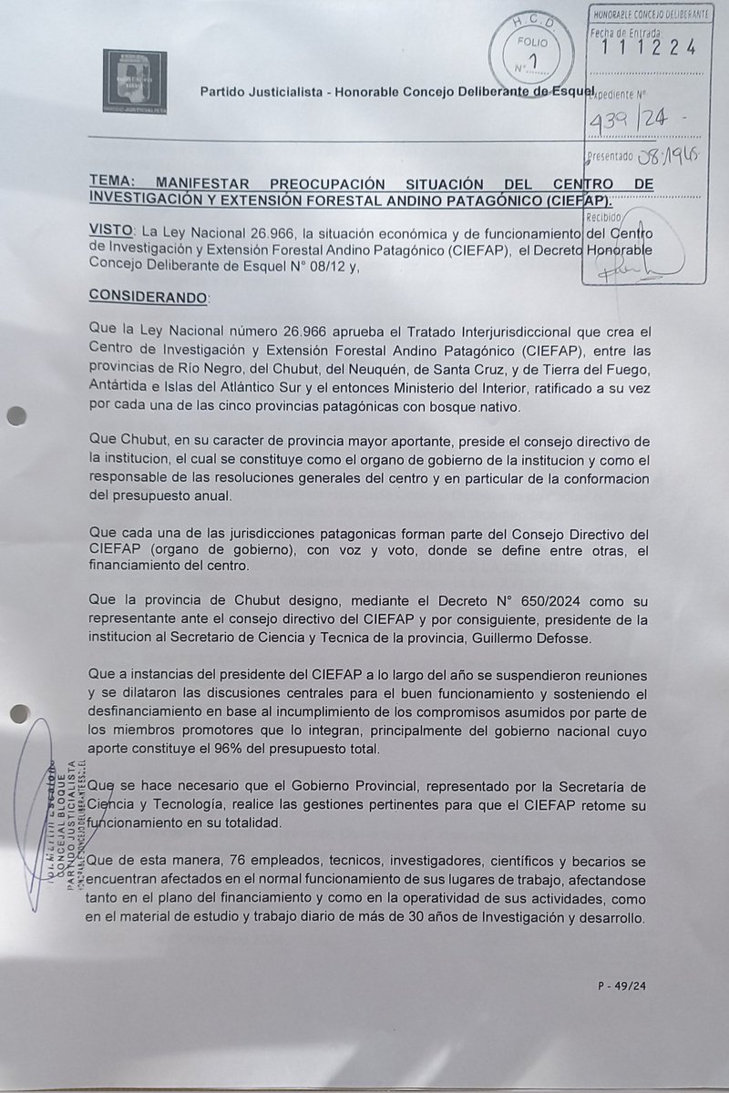 PjHcde's tweet photo. El @Ciefap_ en riesgo por falta financiamiento de @innovacionar y @ambientenaci, perjudicando investigación p/ #incendiosforestales o #interesase, hasta el apoyo a industrias forestales.

Presentamos, a fin 2024, un Declaración, como lo hiciera el @trevelinhcd y @LegisdelChubut https://t.co/acOUvumSB5