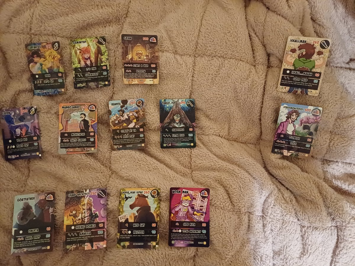 Mibblife's tweet photo. Hermitcraft TCG haul!! Can't believe I got a signed Jevin, False AND Hypno, crazy luck https://t.co/Oj0ADWT6n0