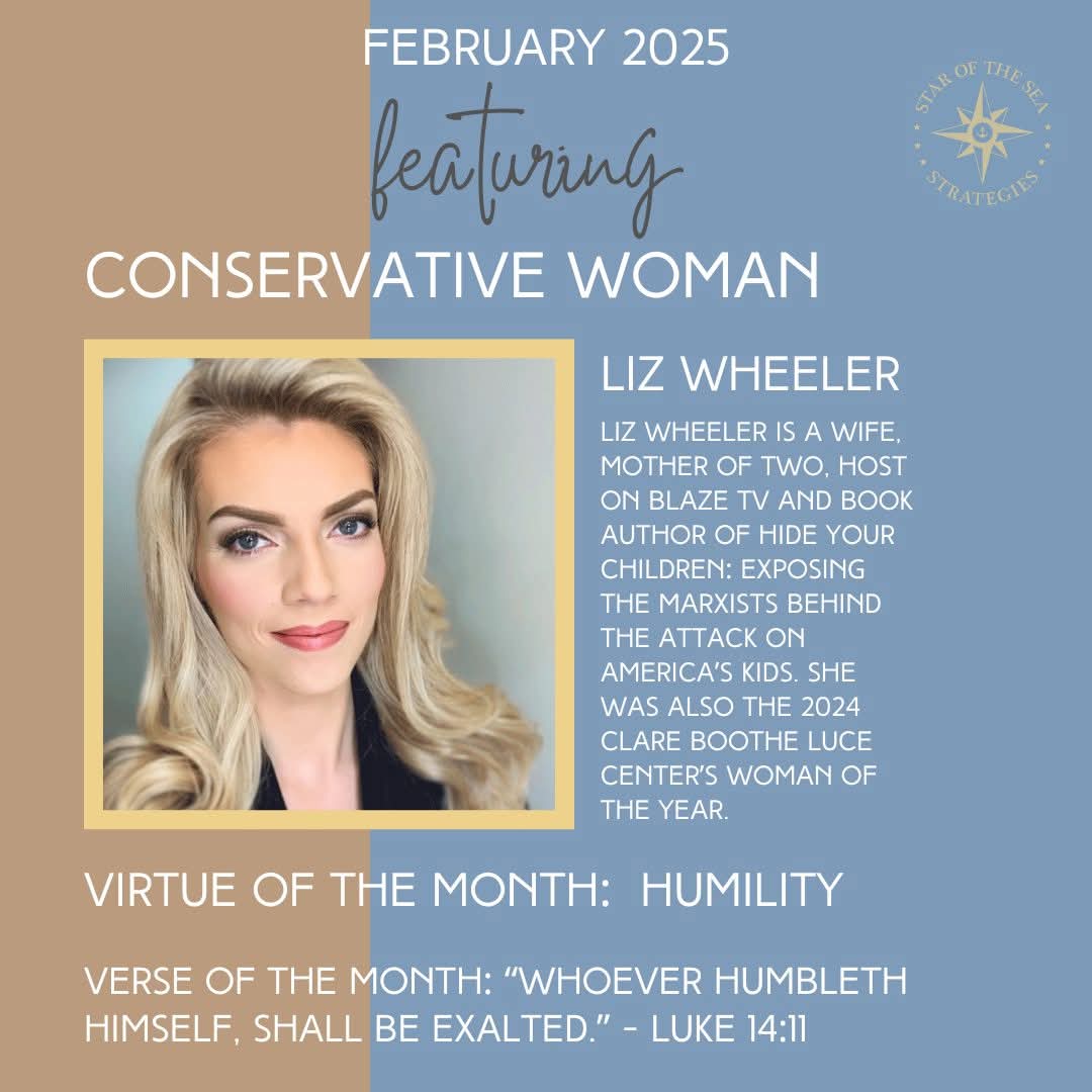 KatieLaneFL's tweet image. Welcome, February 2025! Feb. features @Liz_Wheeler with permission to share from @cblwomen's Great American Conservative Women 2025 Calendar.
You can learn more about Liz at youtube.com/@lizwheeler
#ConservativeWomen #faithfamilyfreedom #aspireadvocateanchor
#humility #Luke1411