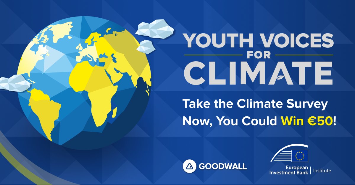 Goodwall's tweet photo. Check out the Youth Voices for Climate survey in partnership with @EIBINSTITUTE ! 🌱✨

Your voice can help shape real climate solutions. Take 5 minutes to share your thoughts &amp; stand a chance to win €50! 💡

Take the survey here: https://t.co/3k9qyNrY2f https://t.co/RKaburuUj2