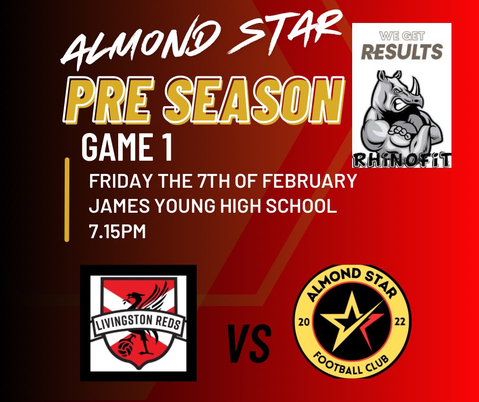 GAME-WEEK ⭐️

We start our rather short pre season campaign with an away friendly against our pals Livingston Reds 🤝

🆚 Livingston Reds 
📍 James Young High School 
⏰ 7.15pm

#MonTheStar