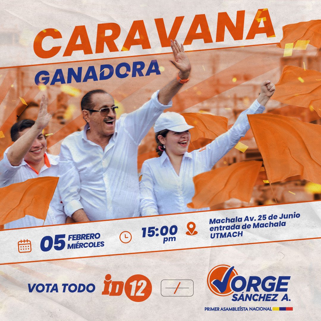 JorgeSanchezID's tweet photo. ¡𝐋𝐢𝐬𝐭𝐨𝐬 𝐩𝐚𝐫𝐚 𝐥𝐚 𝐆𝐑𝐀𝐍 𝐂𝐀𝐑𝐀𝐕𝐀𝐍𝐀 𝐆𝐀𝐍𝐀𝐃𝐎𝐑𝐀! 🎉✨

📅 Fecha: Miércoles 5 de febrero
⏰ Hora: 3:00 p.m.

¡𝐀𝐜𝐨𝐦𝐩𝐚́𝐧̃𝐚𝐧𝐨𝐬 𝐲 𝐥𝐥𝐞𝐧𝐞𝐦𝐨𝐬 𝐥𝐚𝐬 𝐜𝐚𝐥𝐥𝐞𝐬 𝐝𝐞 𝐞𝐧𝐞𝐫𝐠𝐢́𝐚! 🍊🔥 ¡𝐍𝐨 𝐟𝐚𝐥𝐭𝐞𝐬! 👏🏻#ecuador #machala https://t.co/qJyejGopzV