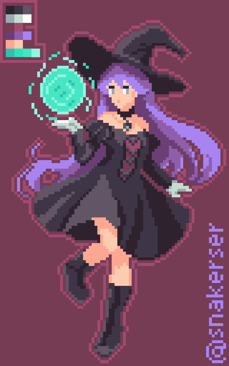 snakerser's tweet photo. Hexel Witch #PixelArt #IndieGameDev #Cute #Witch #animation  #CharacterDesign #PixelArtist #ドット絵 #AnimePixel #Art https://t.co/pexWcURPoX