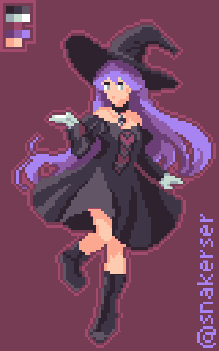 snakerser's tweet photo. Hexel Witch #PixelArt #IndieGameDev #Cute #Witch #animation  #CharacterDesign #PixelArtist #ドット絵 #AnimePixel #Art https://t.co/pexWcURPoX