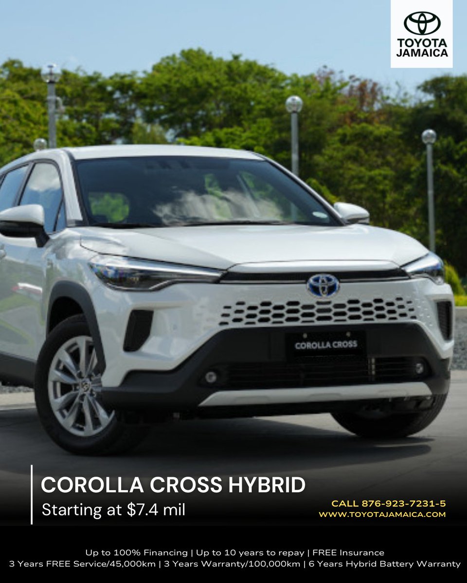 Kickstart your week with intention &amp; action. Get moving with the COROLLA CROSS HYBRID!

STARTING AT $7.4mil

1.8L Engine*7 Air Bags*Wireless Charger*Android Auto&amp;Apple Car Play*Push Button Start*17-Inch Alloys*Toyota Safety Sense*Sensors&amp;Reverse Camera

Call or visit us today.
