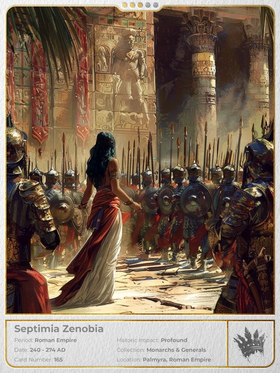 GodPlaysCards's tweet photo. For centuries, the Roman might seemed unstoppable.

But from the sands of Palmyra, a queen rose to challenge it.

Zenobia’s rebellion would shake the empire to its core—and Rome would stop at nothing to destroy her.

A thread on the warrior queen who defied an Empire. 🧵 https://t.co/l1hcTD7N8S