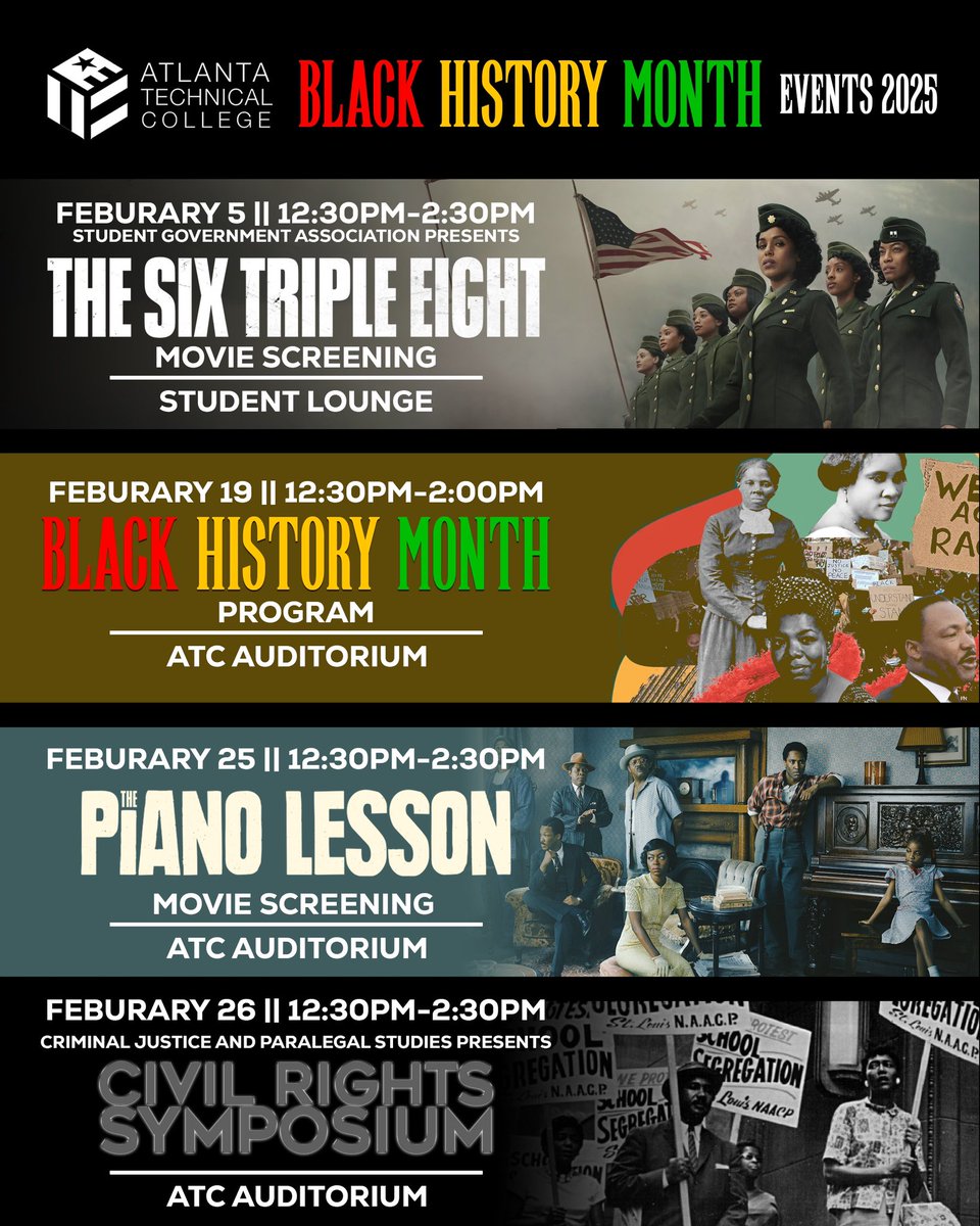 Join us at ATC as we celebrate Black History Month with a powerful lineup of events! ❤️💛💚💫

#BlackHistoryMonth #BHM #TheSixTripleEight #ThePianoLesson #CivilRights