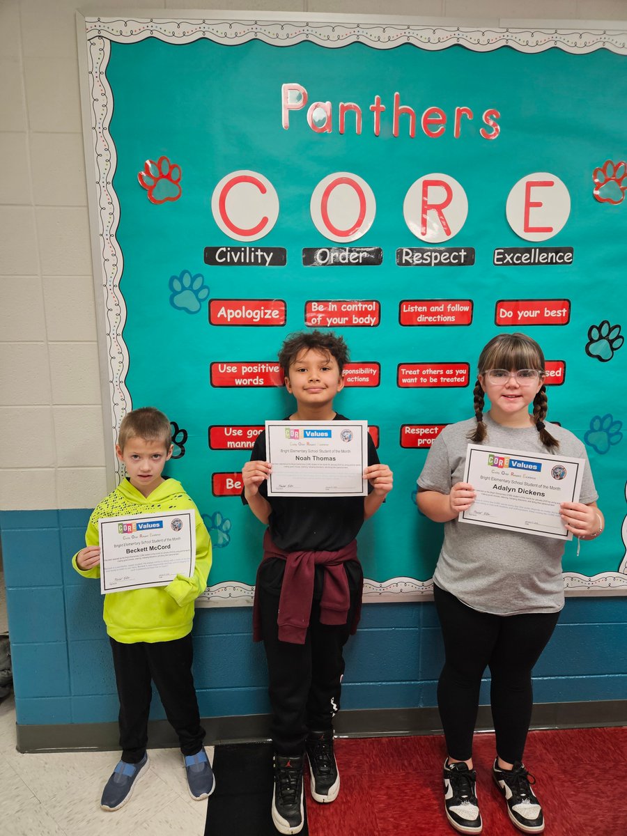 🎉 Congrats to our January CORE Students of the Month! These students exemplify Civility, Order, Respect, and Excellence at Bright Elementary. Keep up the great work! 🐾 #WatchSunmanDearborn