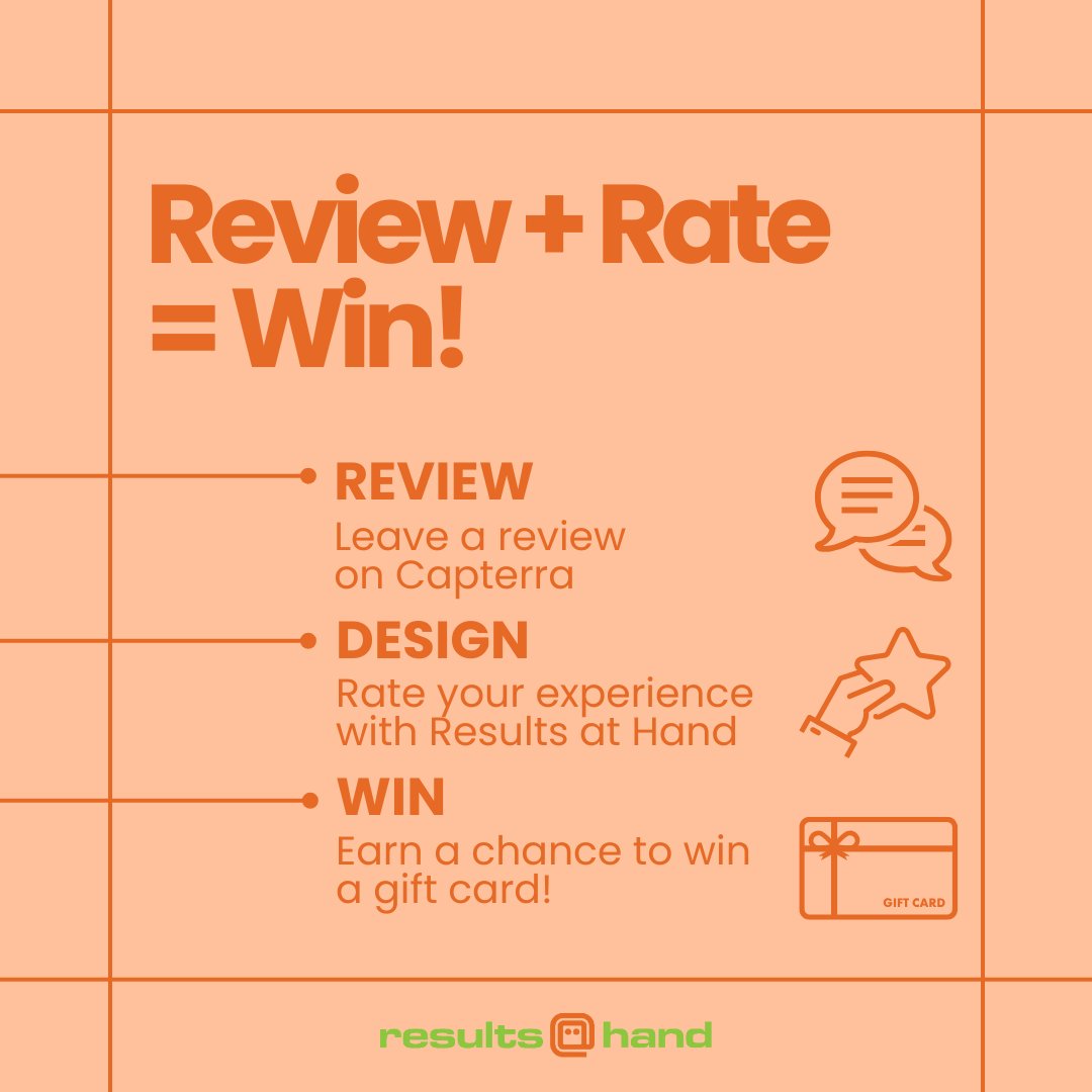 resultsathand's tweet image. Review + Rate = Win! Leave a review on Capterra and rate your experience with Results at Hand to earn a chance to win a gift card in our monthly raffle! 🌟

Leave a review: zurl.co/0Hpks

#ResultsAtHand #EventManagementPlatform