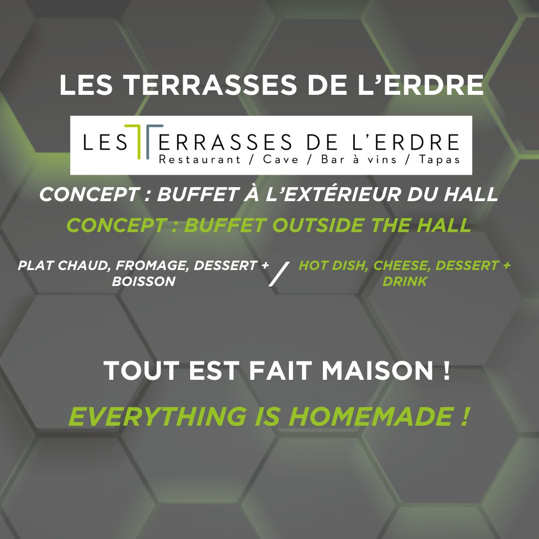 🍴 Delikatessen:
➡️ Food truck 100% hot dogs
🍴 Dremy:
➡️ Varied cuisine
🍴 Le Carré des Délices :
➡️ Wide choice of food in the form of jars
🍴 Mamafood :
➡️ World cuisine with a wide range of drinks
🍴 Terrasses de l'Erdre :
➡️ Varied and hearty buffet outside the lobby.