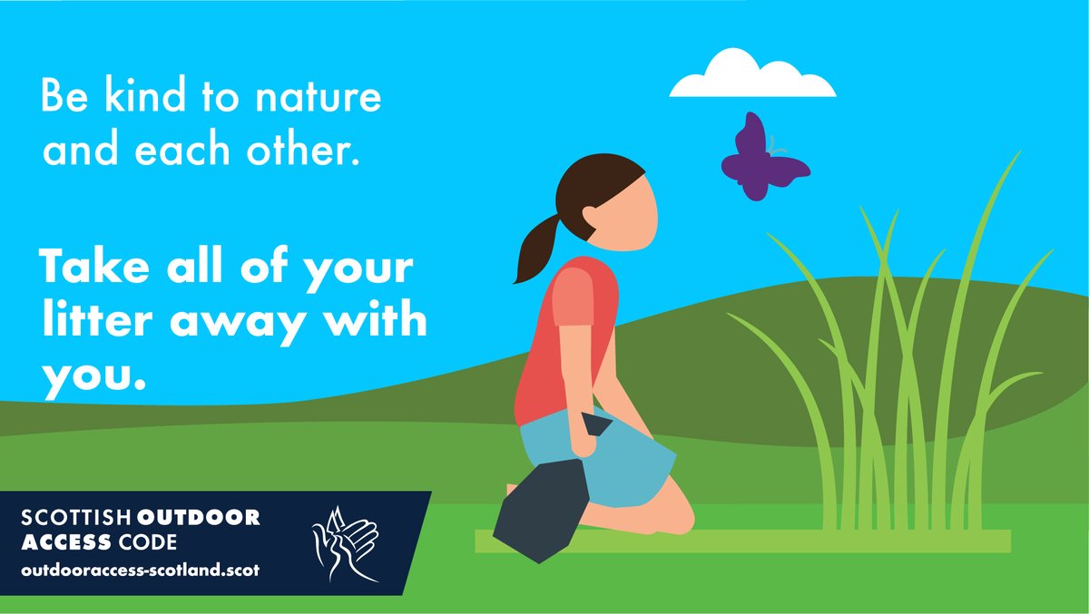 NatureScot's tweet image. Litter harms wildlife and damages the environment. 

But it’s easy to #LeaveNoTrace of your time in Scotland’s great outdoors – take a bag with you to carry your rubbish until you can put it in a bin. 

More tips: orlo.uk/xX0yV 

#KnowTheCode #RespectProtectEnjoy