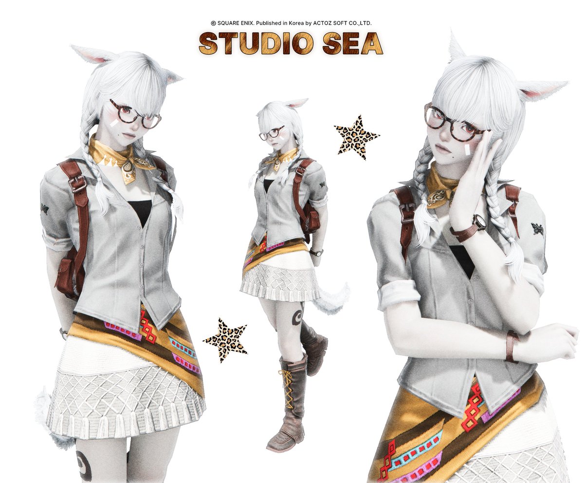 ✶ LOOK ➏ 
⭒ 얼굴소품 : 뿔테 안경 [호피]
⭒ 섬탐험가 셔츠 [회색ㆍ할리탈리 노란색]
⭒ 섬휴양지 손목시계 [기본ㆍ숯검정색]
⭒ 조모 마술사 하의 [할리탈리 노란색ㆍ하얀 눈색]
⭒ 모조 가죽학자 장화 [숯검정색ㆍ할리탈리 노란색]