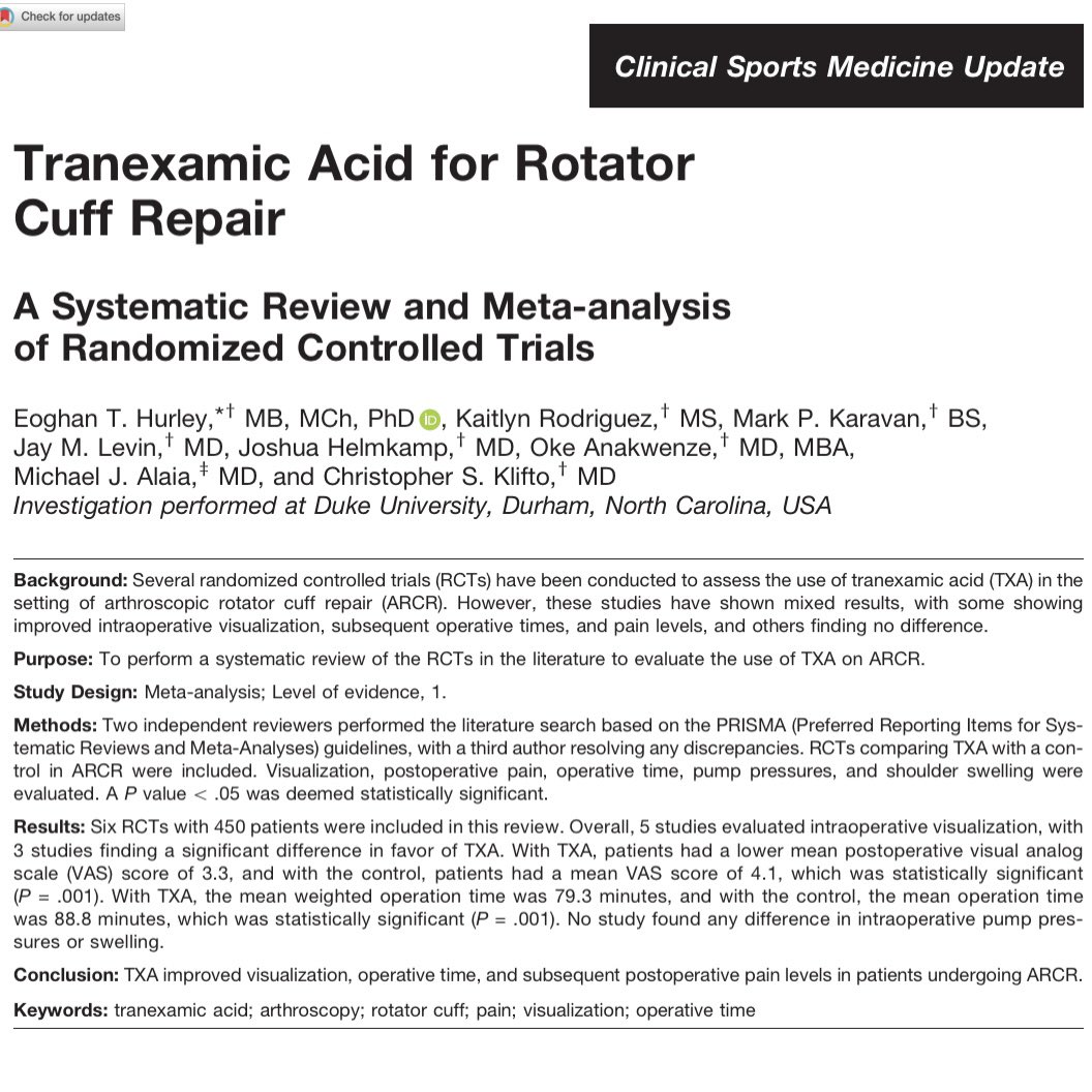 The Sports Docs Podcast (@thesportsdocpod) on Twitter photo ✨ NEW Episode is LIVE ✨ On this #overtime episode we’re talking about the use of tranexamic acid for rotator cuff repair! 📖 <a href="/AshleyBassettMD/">Dr. Ashley J. Bassett</a> <a href="/cloganmd/">Catherine Logan, MD, MBA</a> ✨ NEW Episode is LIVE ✨ On this #overtime episode we’re talking about the use of tranexamic acid for rotator cuff repair! 📖 <a href="/AshleyBassettMD/">Dr. Ashley J. Bassett</a> <a href="/cloganmd/">Catherine Logan, MD, MBA</a>