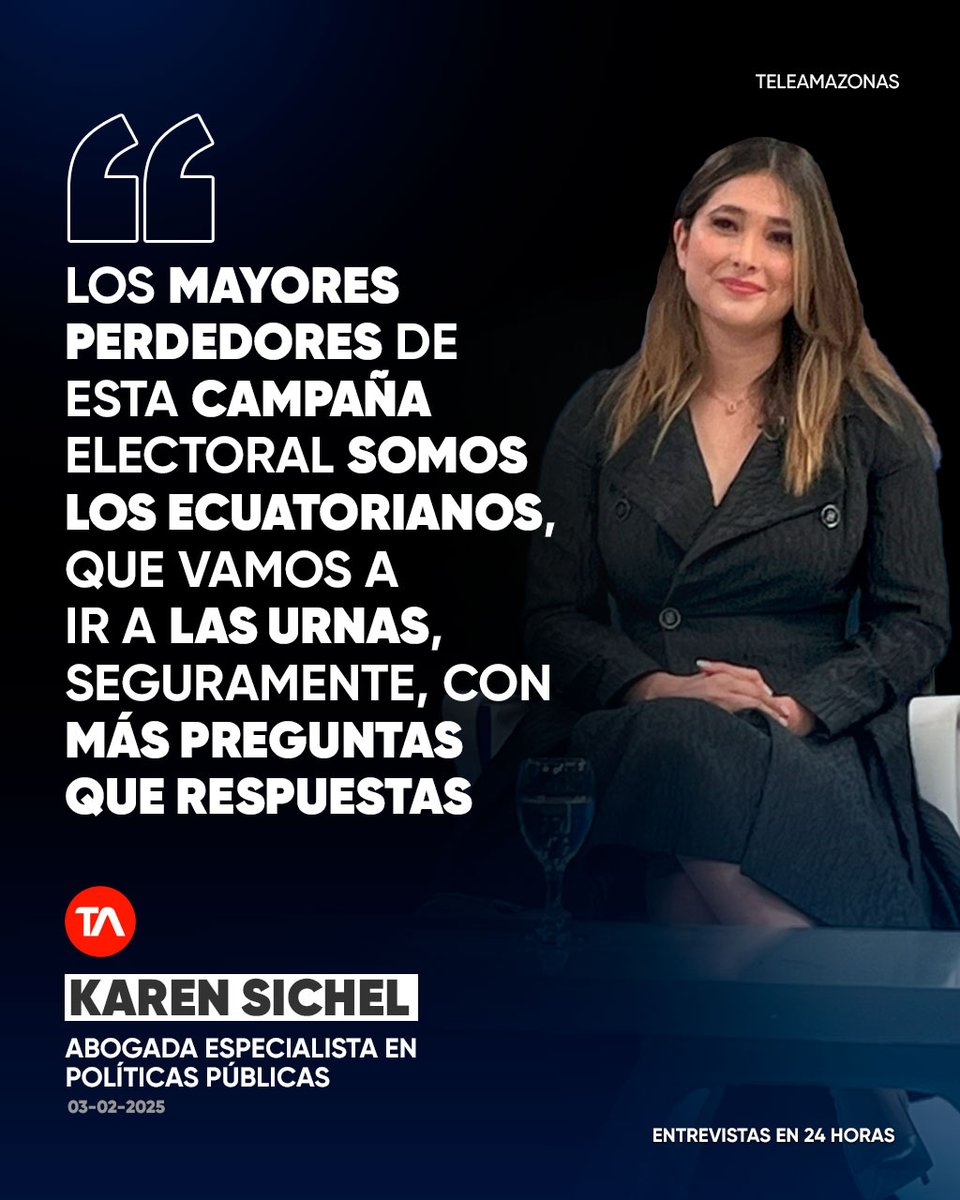 teleamazonasec's tweet photo. #ENTREVISTAS | “Los mayores perdedores de esta campaña electoral somos los ecuatorianos”, Karen Sichel, abogada y especialista en políticas públicas https://t.co/2bhJ7N89tK https://t.co/CYEP5WG6WB