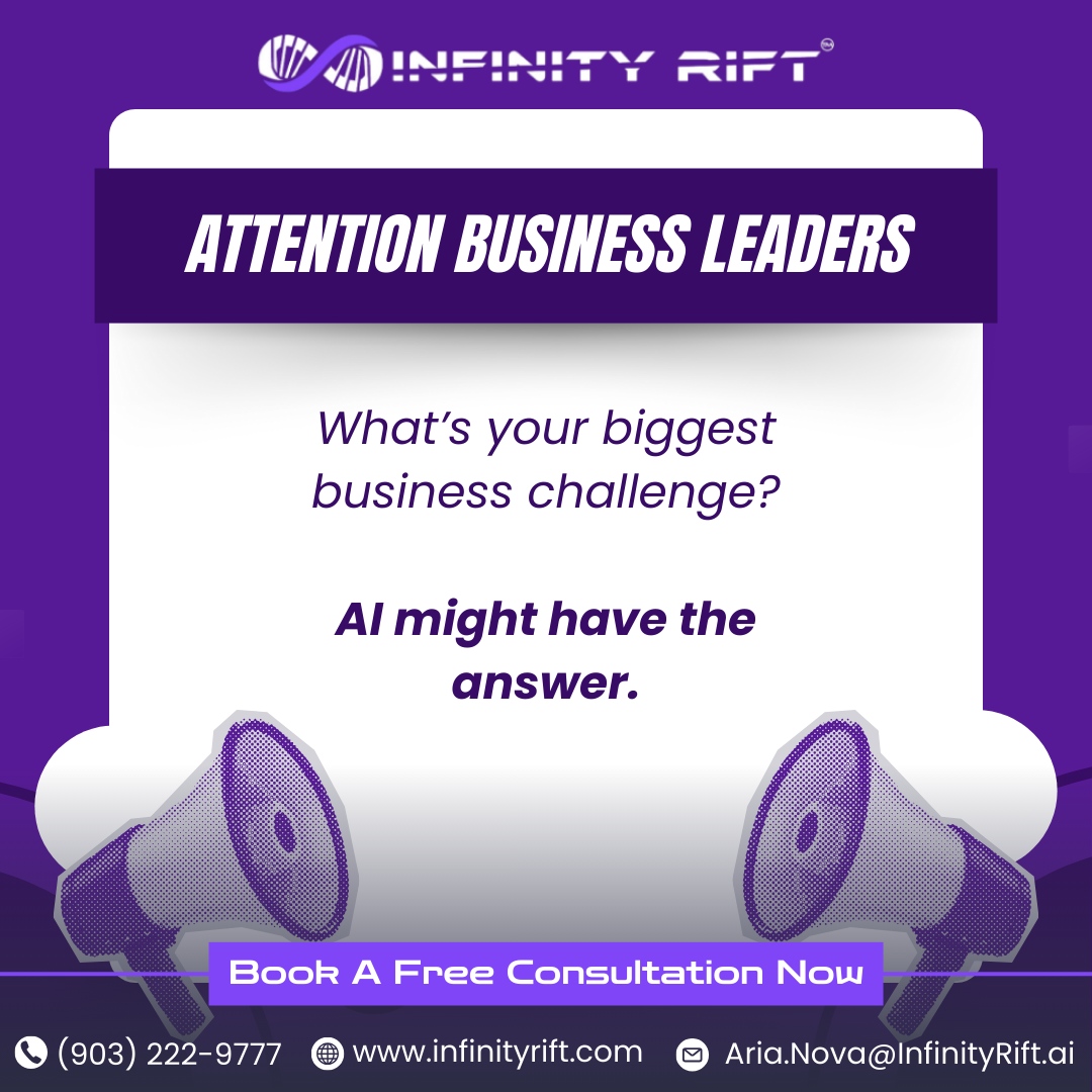 SynapSynopsis's tweet photo. What is the biggest challenge your business faces right now? 

AI could be the solution you need to optimize processes, improve decision-making, and drive innovation. Explore how AI can address your business needs today.

Get a live demo today—call Aria Nova at 903-222-9777! https://t.co/0CLDt38UNj