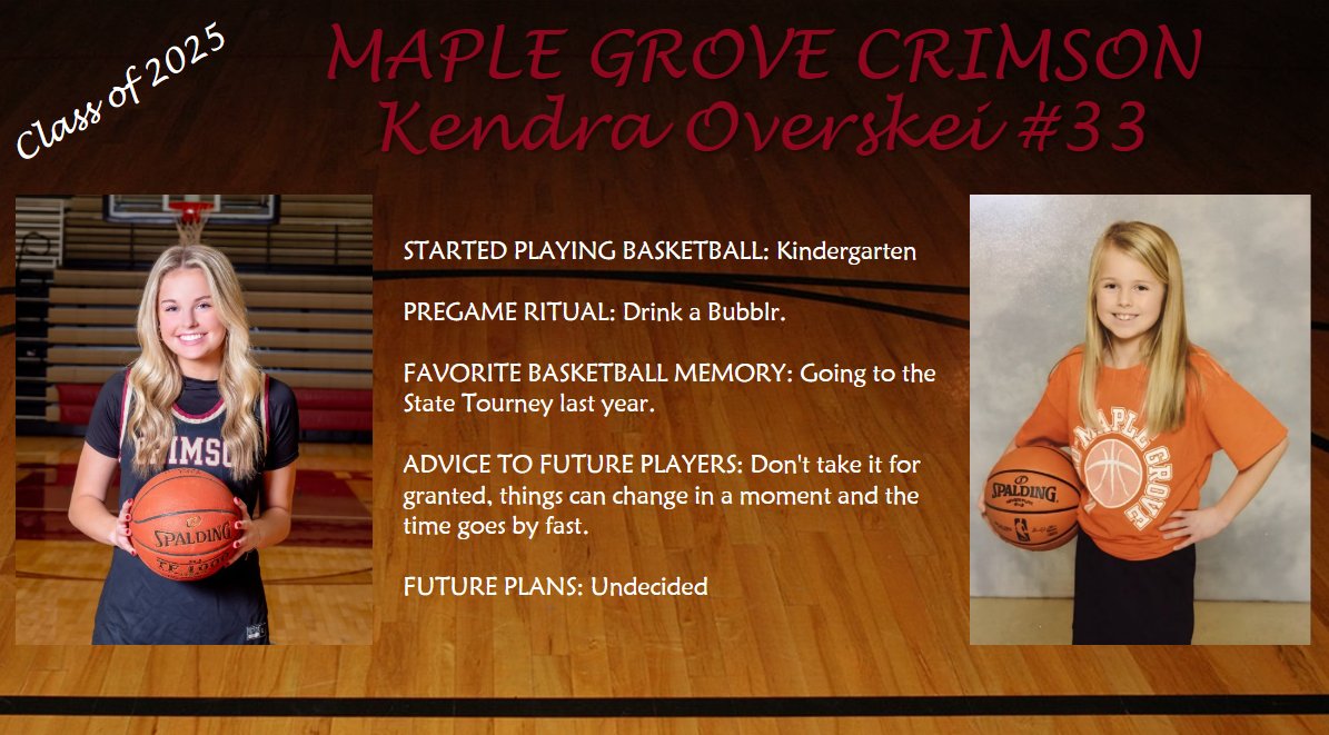 MGGirlshoops's tweet photo. Senior Night is this Thursday! Leading up to the big night we will honor a Senior each day! First we would like to give a huge shout out to @KendraOverskei Thank you so much for everything you have done for this program, our school and community! #CrimsonFamily https://t.co/3OWeyEaPEY