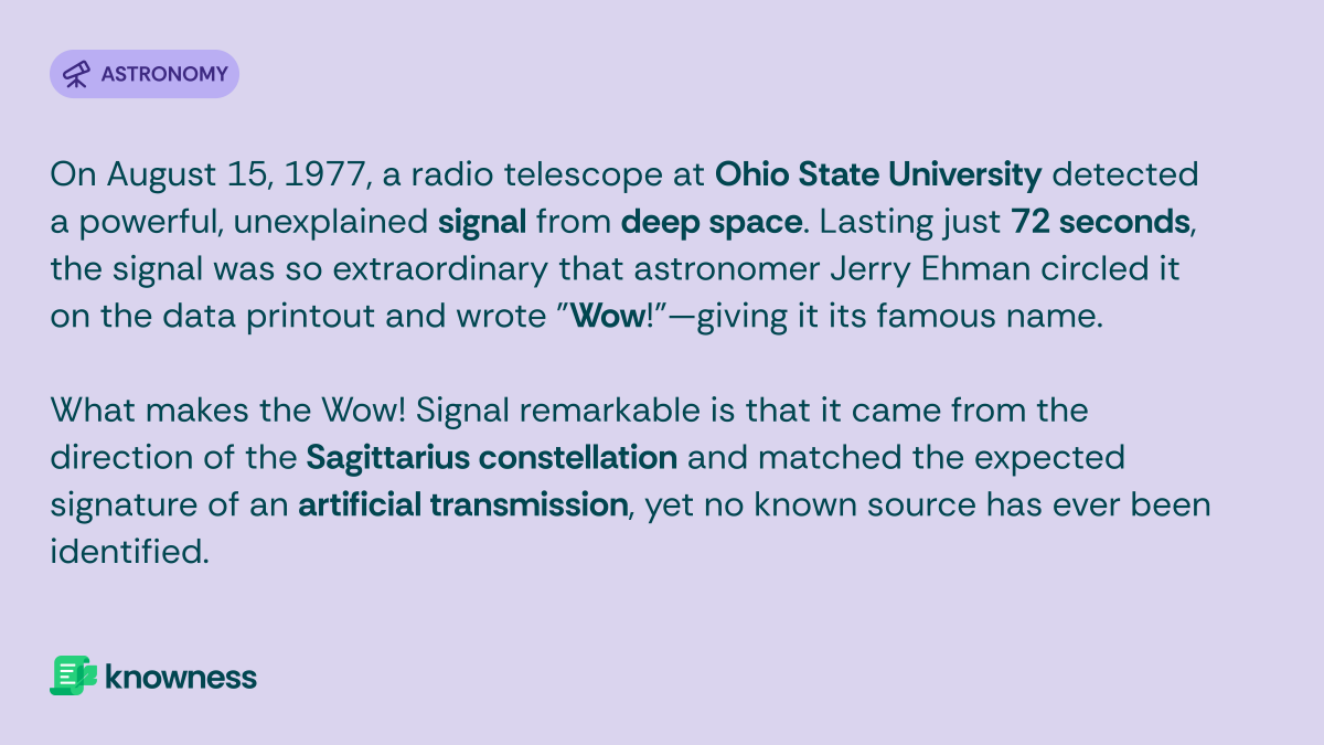 knownessapp's tweet image. #Astronomy #Physics #WowSignal #SpaceMystery #SETI #ExtraterrestrialLife #UnsolvedMystery #DeepSpace #AstronomyLovers #CosmicSignals #AlienBroadcast #Science #Enigma #InterstellarWonder #Study #Knowledge #Education