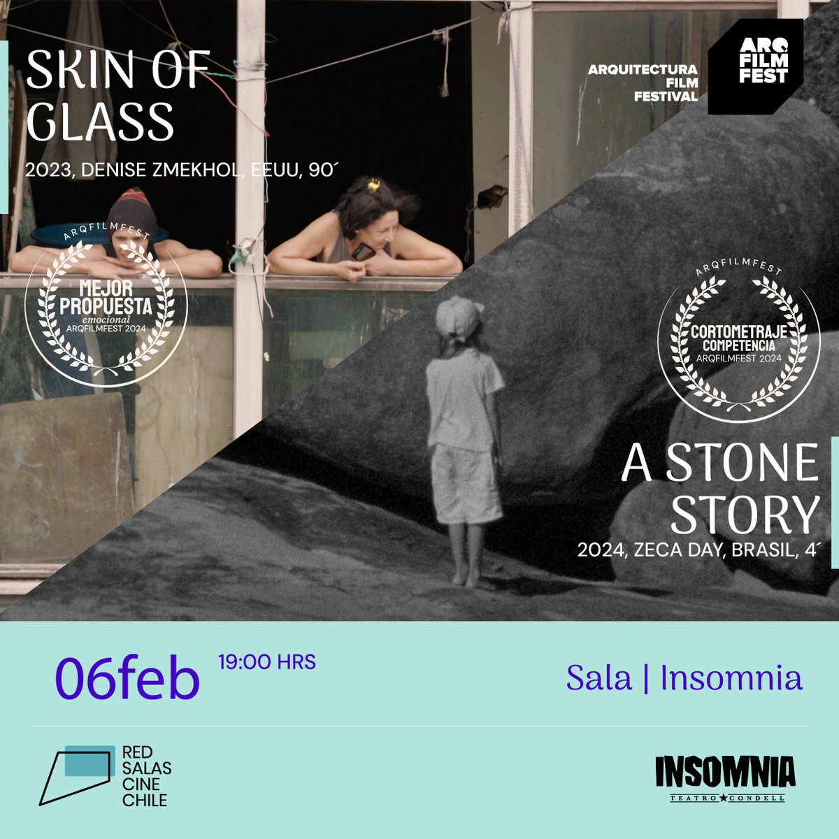 🏙️​En el marco del Arquitectura Film Festival Santiago  INSOMNIA estará presentando en su programación los títulos “Skin of Glass” y “A Stone Story”, como una manera de llevar el cine y la arquitectura a otros territorios del país.

🎟️​Entradas a la venta en boletería.