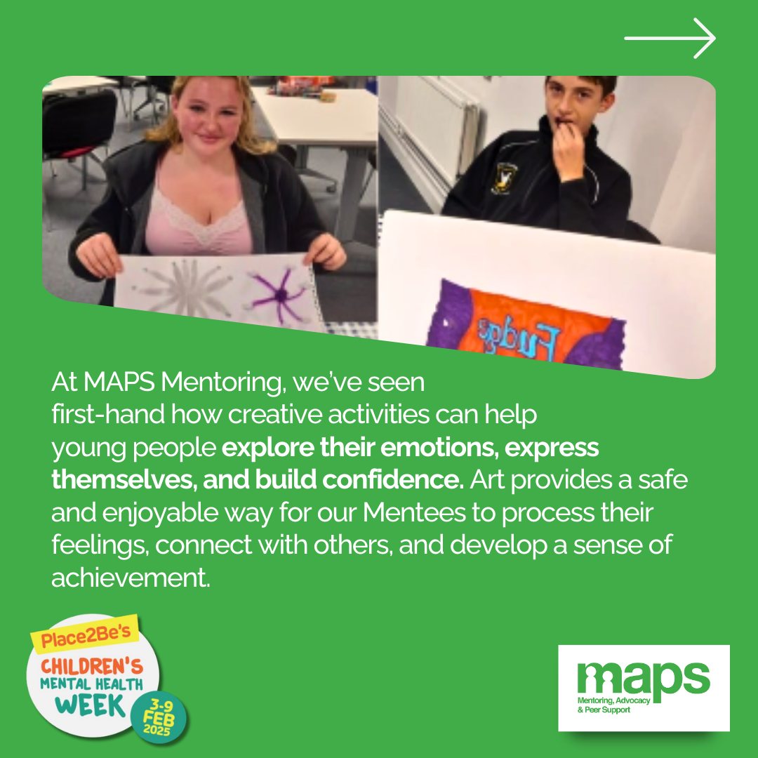 MAPSmentoring's tweet photo. 🎨 Creativity boosts well-being! 🎨 This #ChildrensMentalHealthWeek, MAPS Mentoring encourages mentees to express themselves through art to process emotions, reduce stress &amp; build confidence.

@Place2Be @VCSutton1 

#CMHW2025 #MentoringMatters #MentalHealthAwareness https://t.co/2Gu5S83uZa
