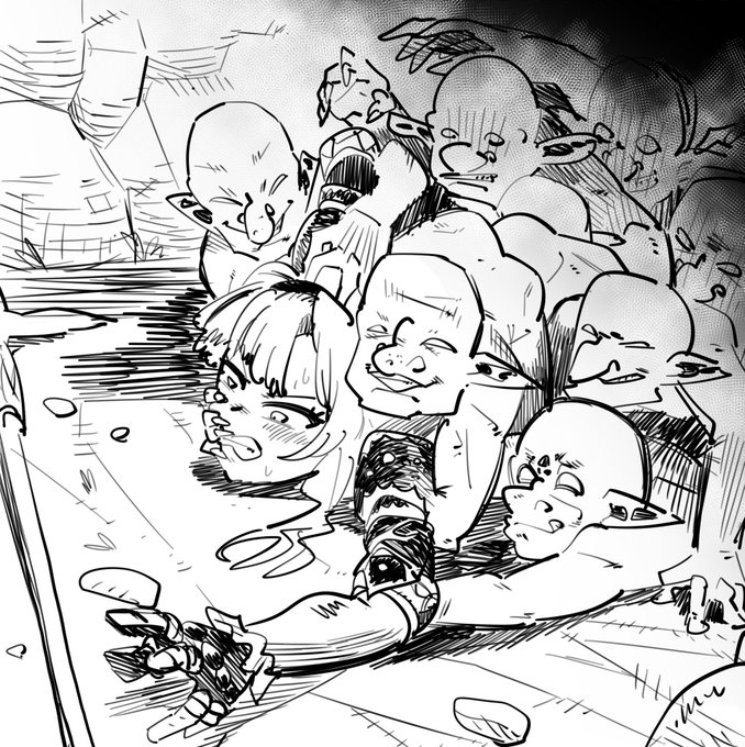 強いキャラが雑魚の物量になす術なく組み敷かれるの良いよねって落書き 