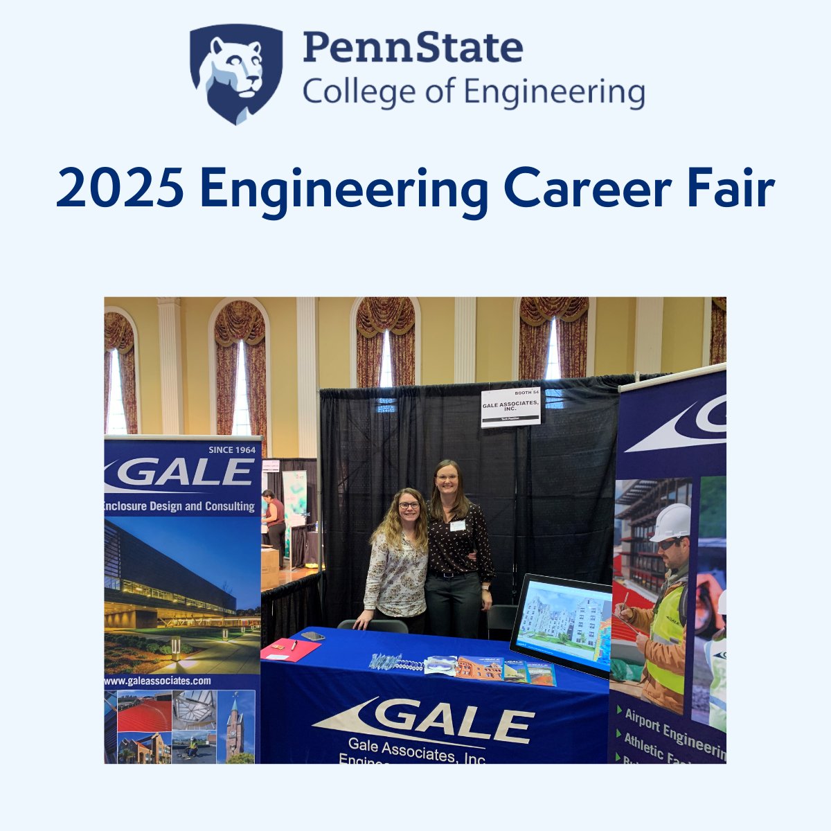 GaleAssociates's tweet photo. Our Mid-Atlantic Team is looking forward once again attending the @PSUEngineering  Career Fair on Tuesday, February 11th from 1:00-6:00 PM. Stop by to meet our team and learn about open positions and intern opportunities with Gale. https://t.co/SOaekFQLY5