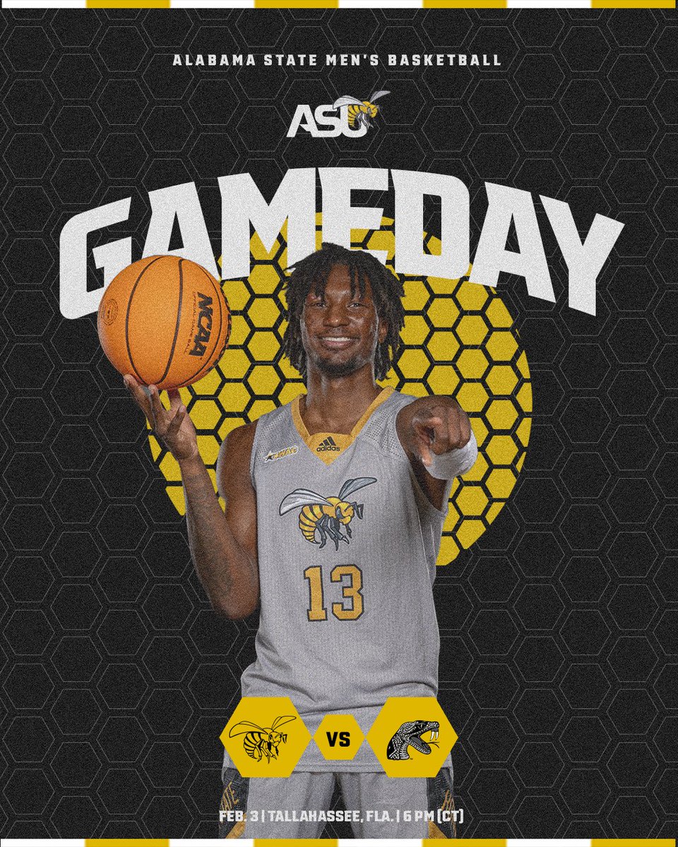 BamaStateSports's tweet photo. It's Alabama State Men's Basketball Game Day ❗

Bama State at FAMU

📍 | Tallahassee, Fla.
🕔 | 6 p.m. (CT)
📺 | https://t.co/N4stbX18cO
📊 | https://t.co/B0DzPW9sa1

#SWARMAS1 https://t.co/Qgbkjp1z4k
