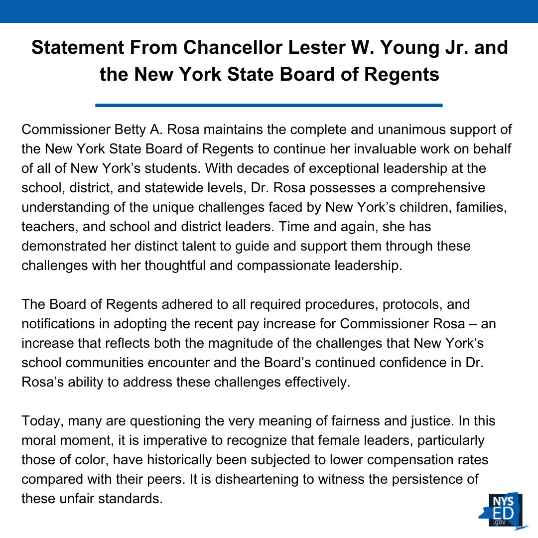 Statement From Chancellor Lester W. Young Jr. and the New York State Board of Regents: bit.ly/4hll5jM