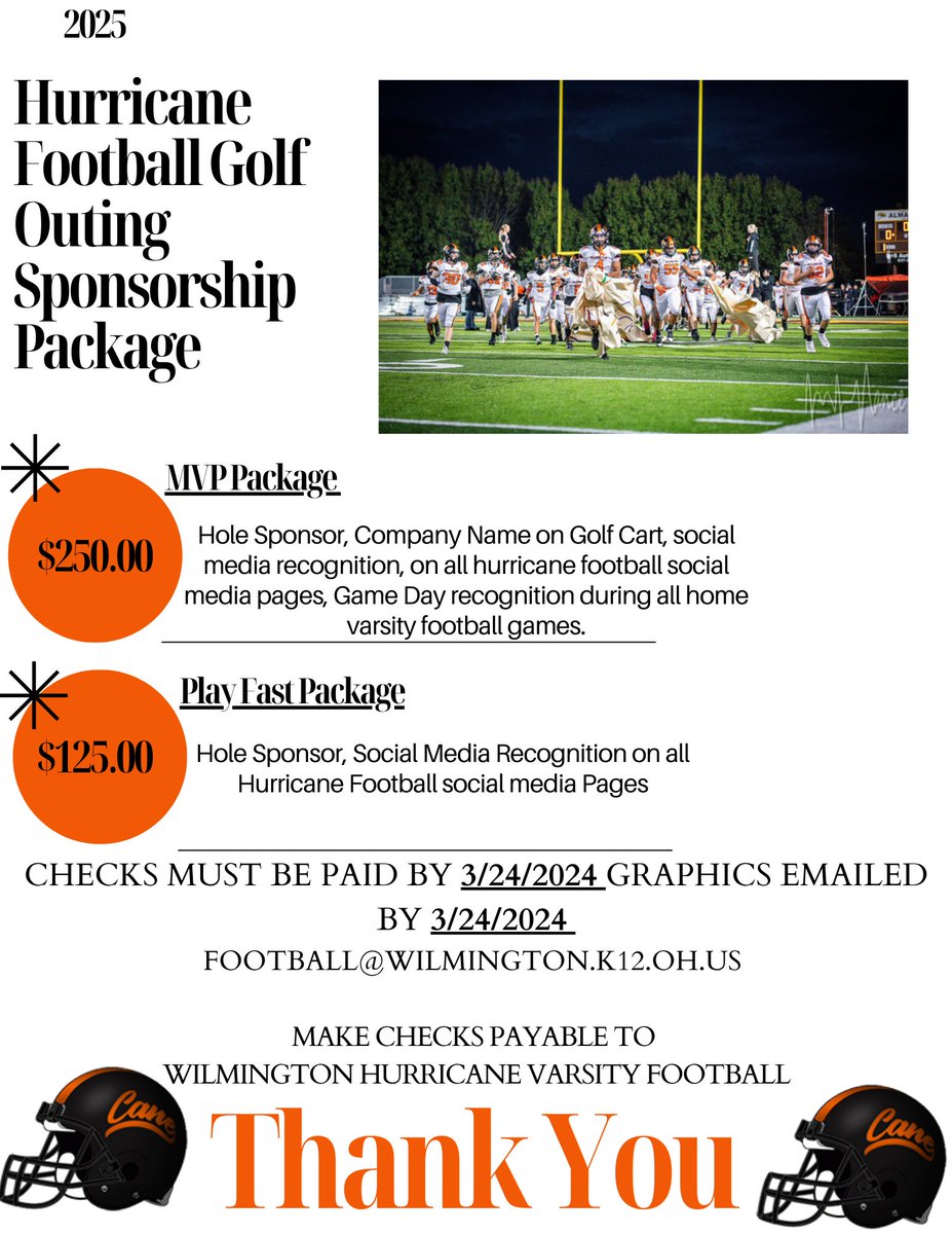 WHSCaneFB's tweet image. We are thrilled to share that the Wilmington High School football program is gearing up for our highly anticipated annual golf outing! Mark your calendars for Saturday, April 26, 2025, as we tee off at 9 AM at the beautiful Elks Golf Course in Wilmington, Ohio.