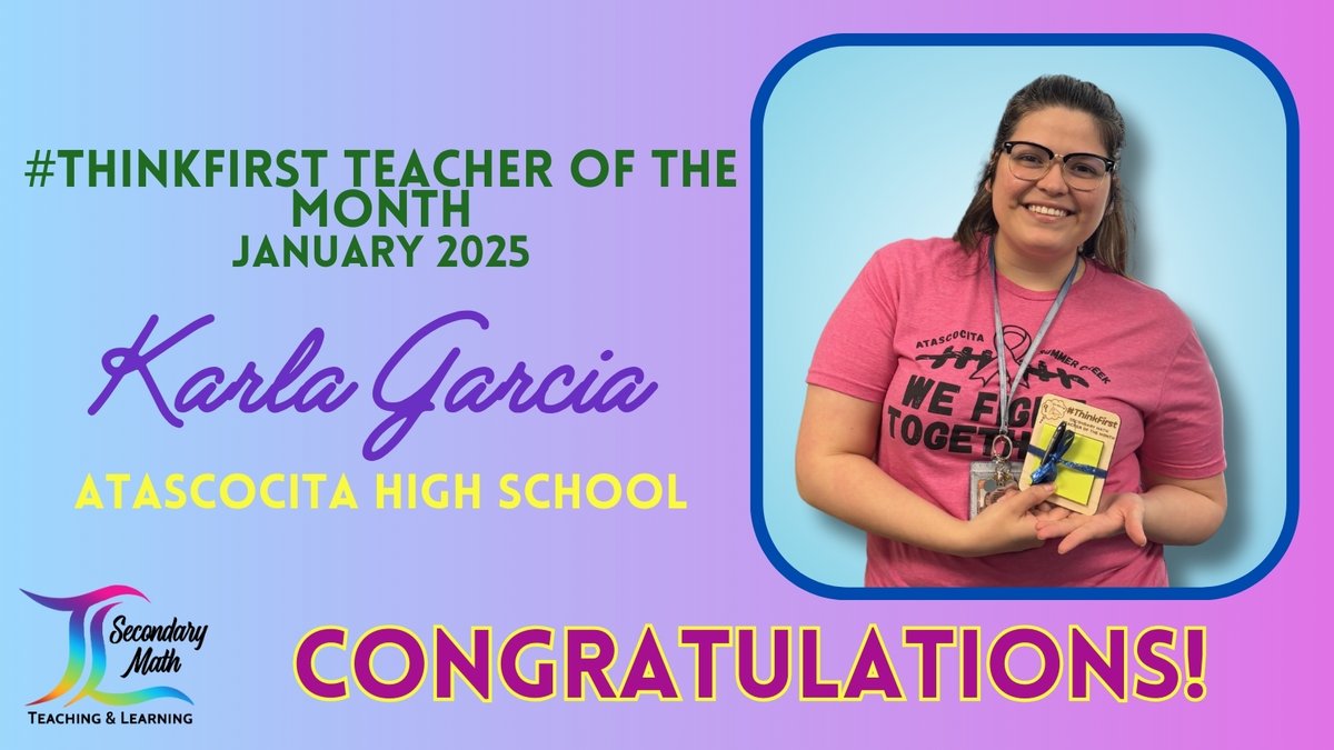 Humble_2ndMath's tweet photo. 🎉Congrats to Karla, our second #ThinkFirst Teacher of the Month for January! She’s shown strong commitment to collaboration and continuous improvement, working closely with the team lead to create engaging, effective lesson plans.👏 https://t.co/FSbSGZTgEl