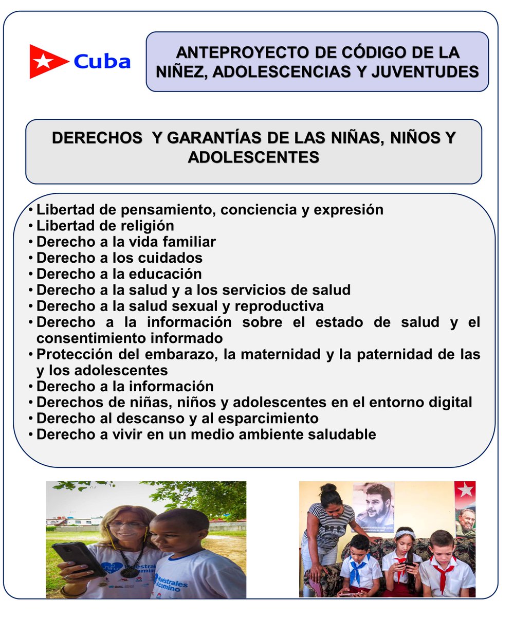 #CubaMined. ¿Qué importancia tiene establecer mediante el Código de la niñez, adolescencias y juventudes los derechos de las niñas, niños y adolescentes?
Leemos tus opiniones en los comentarios y a través del sitio mined.gob.cu:
#ConsultaCódigo, #SiempreJoven