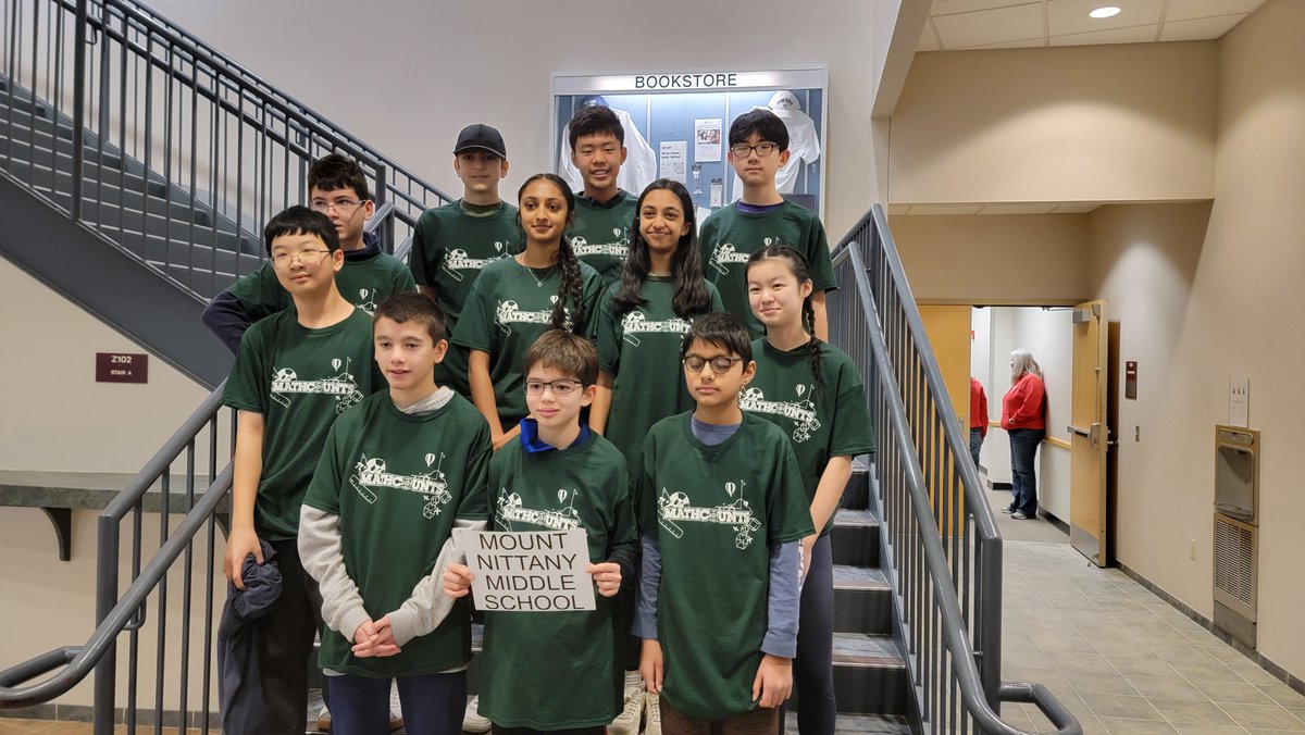 A huge congratulations to the MNMS Mathcounts team who took FIRST PLACE in the Centre County Mathcounts competition this Saturday!

The team of Frank Hsu, Emil Itskov-Curto, Isabel Song, and Iksha Singla beat out Park Forest and three other schools to earn top honors!