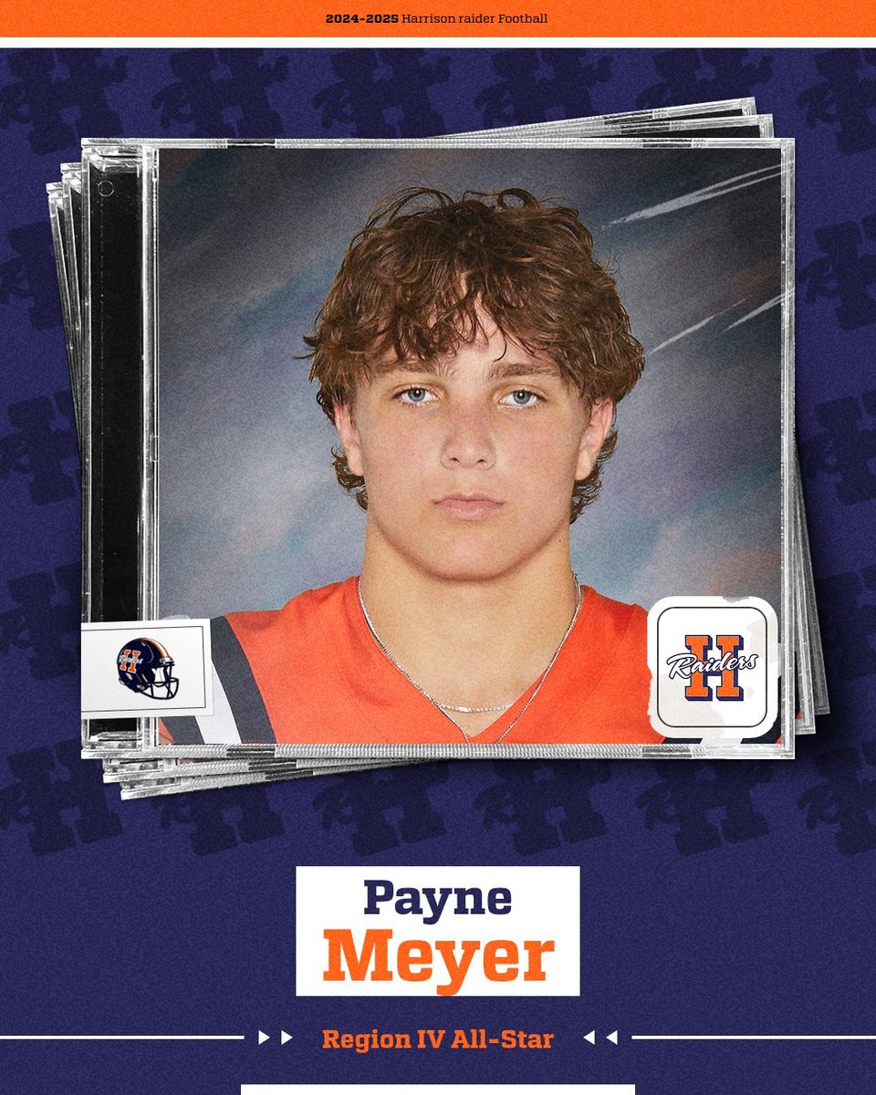 #3 is officially a Region IV All-Star at Safety. 

<a href="/PayneMeyer5/">Payne Meyer</a> had a breakout senior season, he packs a punch. 56 Tackles, 3 interceptions and a TD. 

Congrats, Payne! 🟦🟧⚔️

<a href="/HHSPrincipal10/">Harrison High School Principal</a> <a href="/RaiderUpdates/">Jerry Galema</a>