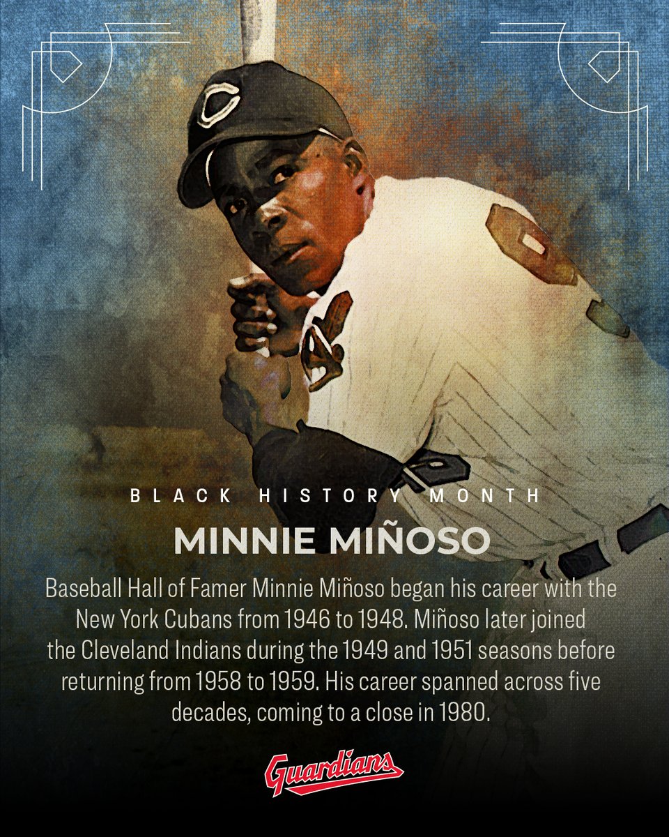CleGuardians's tweet photo. As we continue our celebration of Black History Month, we look to recognize some of the incredible and impactful Negro League ballplayers that went on to leave their mark on Cleveland’s Major League club.

Today, we honor Minnie Miñoso.

#ForTheLand https://t.co/yhS1hJLwjw
