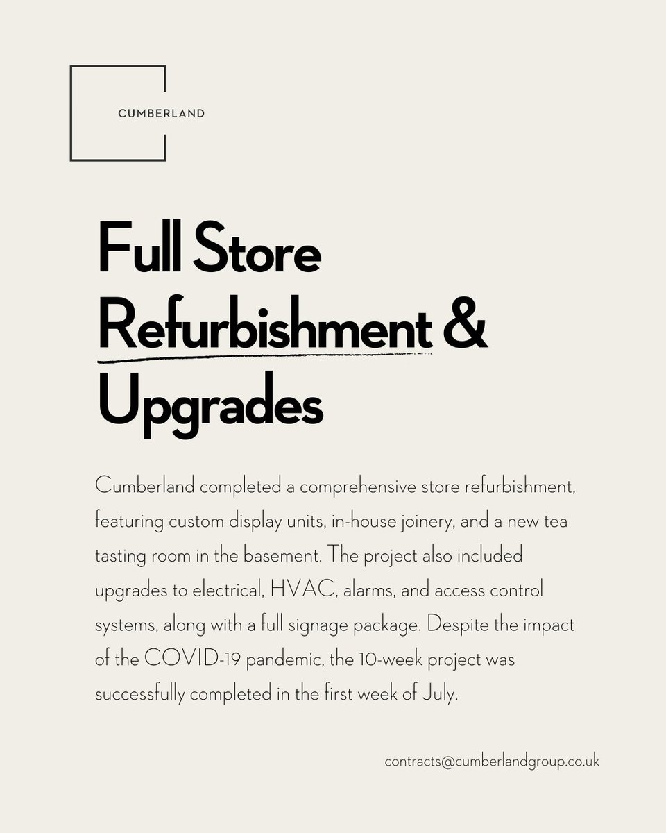 Throwback to Our Twinings London Fit-Out 🫖

In 2020, we transformed Twinings’ iconic store with bespoke joinery, specialist displays, a tea tasting room, and full electrical, HVAC, and security upgrades. Despite COVID-19 challenges, we delivered a seamless, high-quality finish.