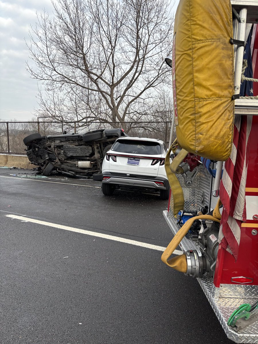 Early morning wreck Route 213 at I295 overpass. Road sheet of ice!