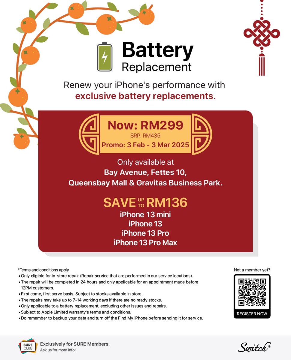 Xavier Naxa (@xaviernaxa) on Twitter photo Promosi Penukaran Bateri bagi semua model iPhone 13 dengan harga serendah RM299 oleh <a href="/SwitchTM/">Switch Apple Mac</a>.
Lokasi yang menawarkan promosi ini, rujuk poster di bawah. Promosi Penukaran Bateri bagi semua model iPhone 13 dengan harga serendah RM299 oleh <a href="/SwitchTM/">Switch Apple Mac</a>.
Lokasi yang menawarkan promosi ini, rujuk poster di bawah.
