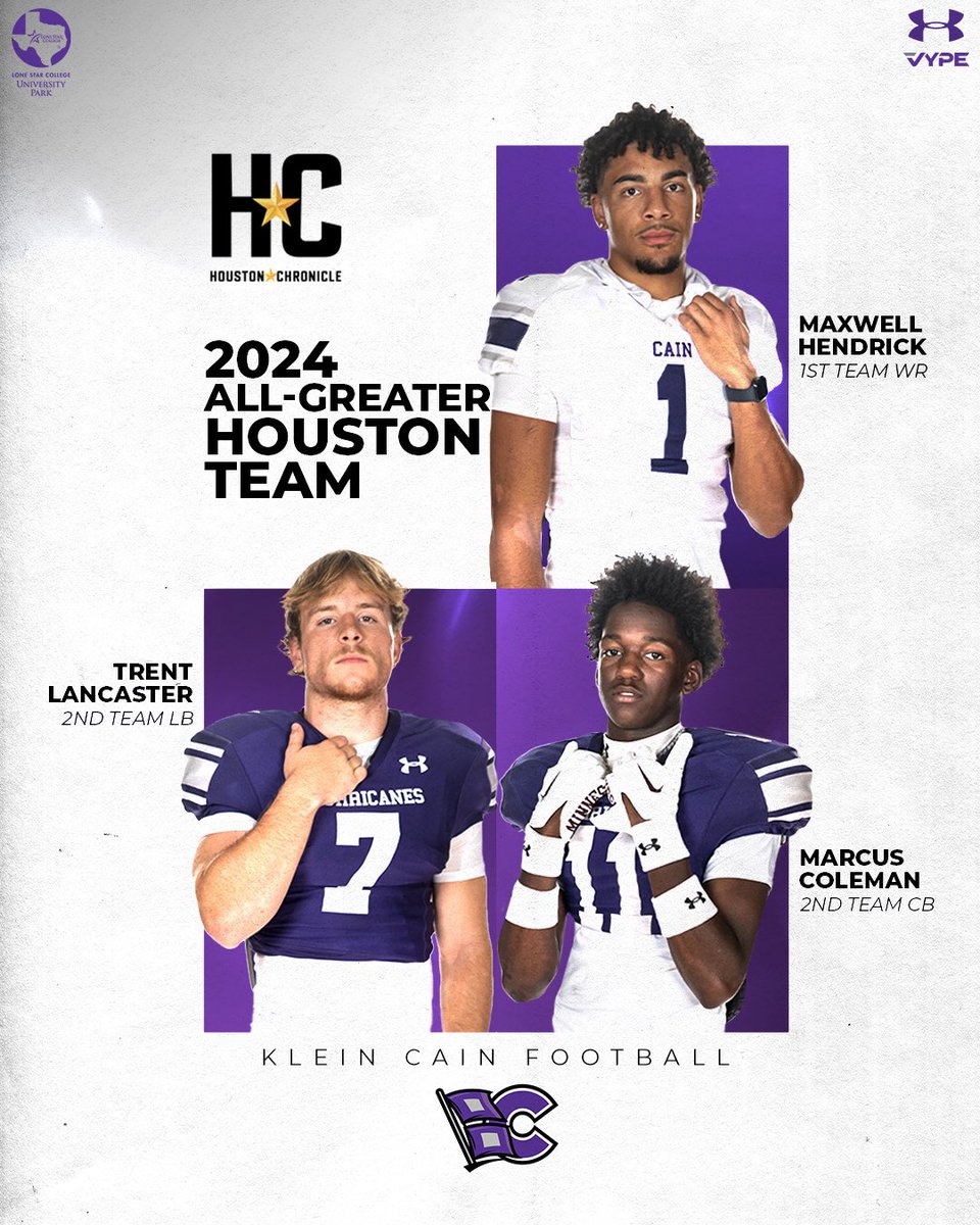 Thank you to <a href="/HoustonChronHS/">Houston Chronicle High School Sports</a> for recognizing our athletes! 

<a href="/Maxw_Hendrick/">Maxwell Hendrick</a> 
<a href="/TrentLancaster7/">Trent Lancaster</a> 
<a href="/MarcusColeman09/">Marcus Coleman II</a> 

#REIGNCAIN #REIGNMADE #STORMSURGE25 #FNA