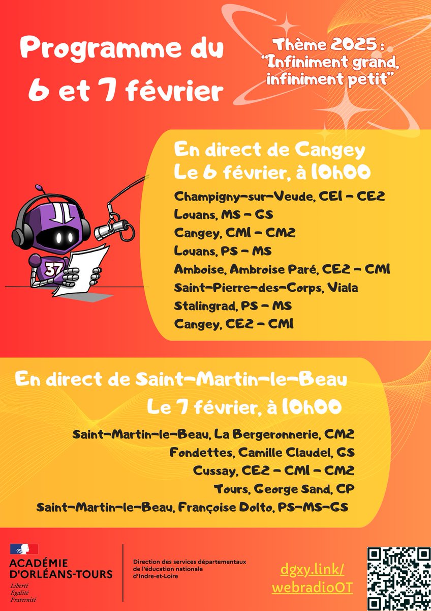 Numerique37's tweet image. 📢Défi #Webradio collaborative "À Micros Ouverts" c'est bientôt !
👉en direct les jeudi 6 et vendredi 7 février à 10h sur la webradio académique : webradio.tice.ac-orleans-tours.fr/eva/
🎤12 podcasts sur le thème "Infiniment grand infiniment petit"
@dsden37 @Drane_ot @Clemi_ot @IENASH37